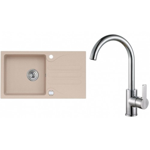 ALVEUS Set GALAPAGOS 30 Granitspüle 770x430 mm + Küchenarmatur TONIA, beige + Chrom