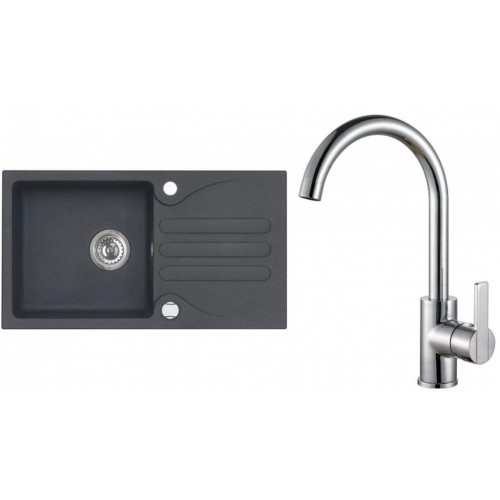 ALVEUS Set GALAPAGOS 30 Granitspüle 770x430 mm + Küchenarmatur TONIA, schwarz + Chrom ALVEUS Set GALAPAGOS 30 Granitspüle 770x430 mm + Küchenarmatur TONIA, schwarz + Chrom