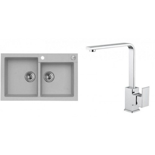 ALVEUS Set ROCK 90 Granitspüle 780x480 mm + Küchenarmatur RENO, beton