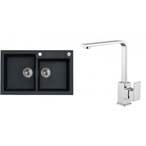 ALVEUS Set ROCK 90 Granitspüle 780x480 mm + Küchenarmatur RENO, schwarz
