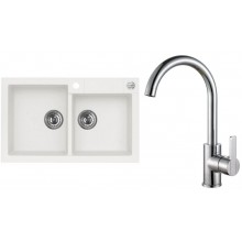 ALVEUS Set ROCK 90 Granitspüle 780x480 mm + Küchenarmatur TONIA, weiß + Chrom