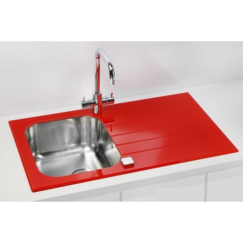 ALVEUS Glassix 10 Küchenspüle Edelstahl / Glas, 860 x 500 mm, rot