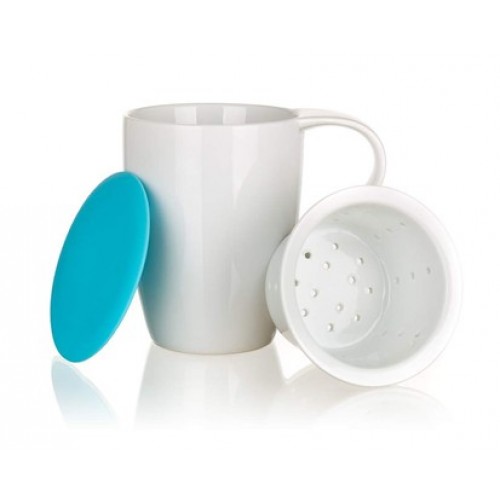 BANQUET Keramikbecher mit Silikon-Deckel und Sieb 350 ml COLOR PLUS BLAU 60338000B