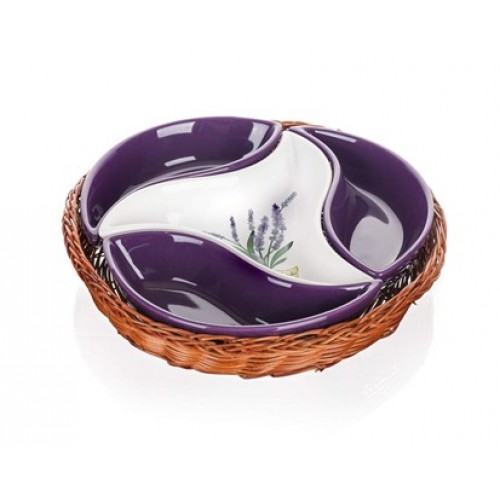 BANQUET 4 Snack-Schalen im Weidenkorb LAVENDER 23 cm, 601556LAV