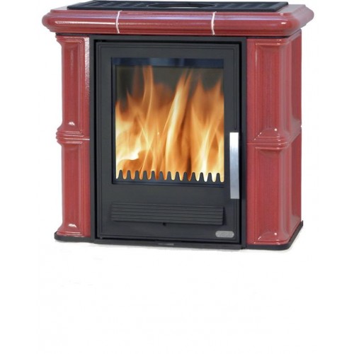 ABX Warmwasser-Kachelofen BAVARIA L 4634-7, Gusseisensockel, picasso