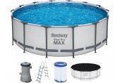 BESTWAY Steel Pro Max Frame Pool 427 x 122 cm, Komplett-Set mit Filterpumpe 5612X