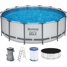 BESTWAY Steel Pro Max Frame Pool 427 x 122 cm, Komplett-Set mit Filterpumpe 5612X