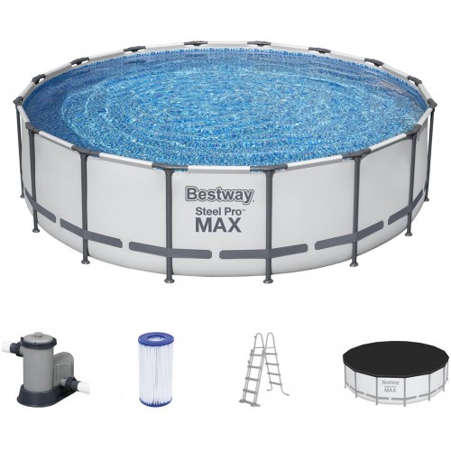 BESTWAY Steel Pro Max Frame Pool 488 x 122 cm, Komplett-Set mit Filterpumpe 5612Z