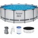 BESTWAY Steel Pro Max Frame Pool 396 x 122 cm, Komplett-Set mit Filterpumpe 5618W