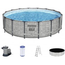 BESTWAY Steel Pro Max Frame Pool Komplett-Set 488 x 122 cm, mit Filterpumpe 5619E