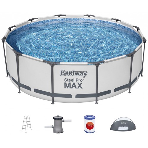 BESTWAY Steel Pro Max Frame Pool Set 366 x 100 cm, mit Filterpumpe + Verdeck 5619N