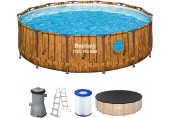 BESTWAY Steel Pro Max Splashview Frame Pool 427 x 107 cm, Komplett-Set mit Filterpumpe 561