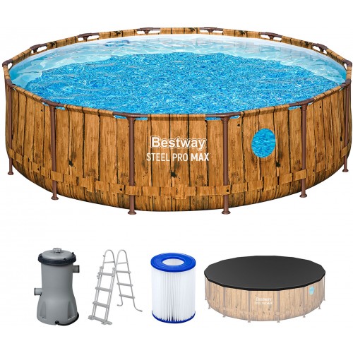 BESTWAY Steel Pro Max Splashview Frame Pool 427 x 107 cm, Komplett-Set mit Filterpumpe 561