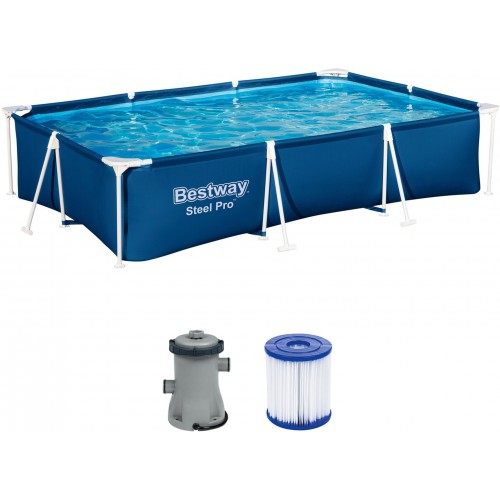 BESTWAY Steel Pro Frame Pool 300 x 201 x 66 cm, Set mit Filterpumpe 56411