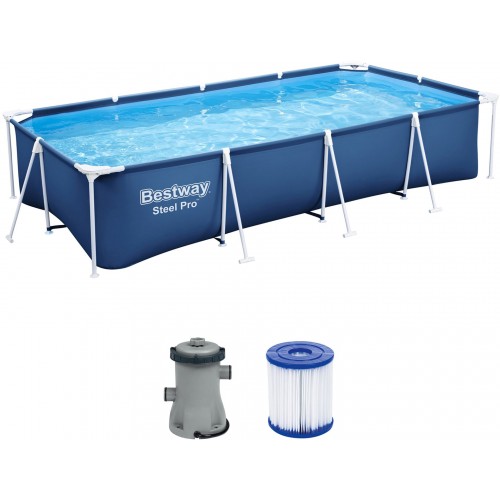 BESTWAY Steel Pro Frame Pool 400 x 211 x 81 cm, Set mit Filterpumpe 56424