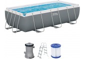 BESTWAY Power Steel Frame Pool 404 x 201 x 100 cm, Komplett-Set mit Filterpumpe 56441