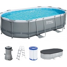 BESTWAY Power Steel Frame Pool 488 x 305 x 107 cm, Komplett-Set mit Filterpumpe 56448