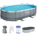 BESTWAY Power Steel Frame Pool 488 x 305 x 107 cm, Komplett-Set mit Filterpumpe 56448