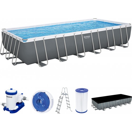 BESTWAY Power Steel Frame Pool 732 x 366 x 132 cm, Komplett-Set mit Filterpumpe 56474