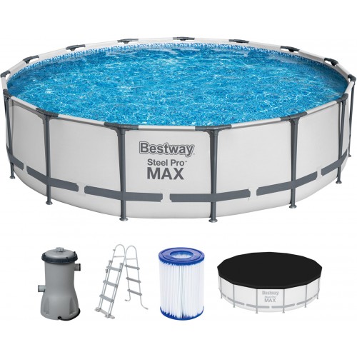 BESTWAY Steel Pro Max Frame Pool 457 x 107 cm, Komplett-Set mit Filterpumpe 56488