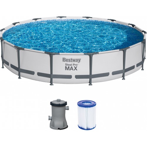 BESTWAY Steel Pro Max Frame Pool 427 x 84 cm, Komplett-Set mit Filterpumpe 56595