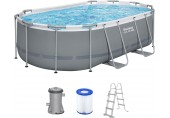 BESTWAY Power Steel Frame Pool 427 x 250 x 100 cm, Komplett-Set mit Filterpumpe 56620