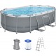 BESTWAY Power Steel Frame Pool 427 x 250 x 100 cm, Komplett-Set mit Filterpumpe 56620