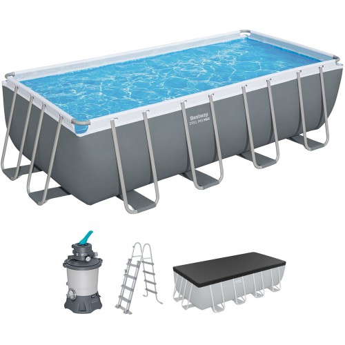 BESTWAY Power Steel Frame Pool 488 x 244 x 122 cm, Komplett-Set mit Sandfilteranlage 56671