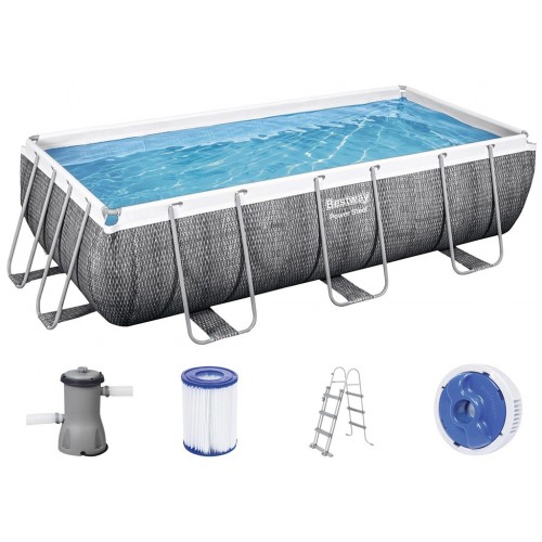 BESTWAY Power Steel Frame Pool-Set 404 x 201 x 100 cm, mit Filterpumpe, Rattan-Optik 56721