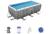 BESTWAY Power Steel Frame Pool-Set 412 x 201 x 122 cm, mit Filterpumpe, Rattan-Optik 56722