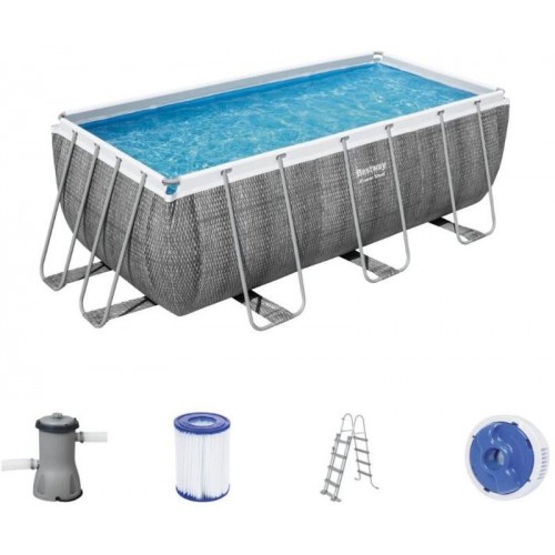 BESTWAY Power Steel Frame Pool-Set 412 x 201 x 122 cm, mit Filterpumpe, Rattan-Optik 56722