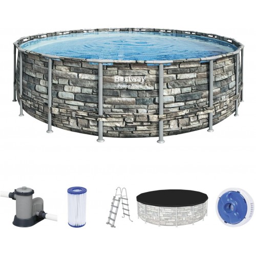 BESTWAY Power Steel Frame Pool 549 x 132 cm, Komplett-Set mit Filterpumpe 56886