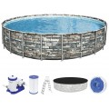 BESTWAY Power Steel Frame Pool 671 x 132 cm, Komplett-Set mit Filterpumpe 56889