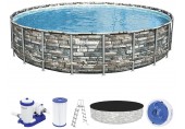 BESTWAY Power Steel Frame Pool 671 x 132 cm, Komplett-Set mit Filterpumpe 56889