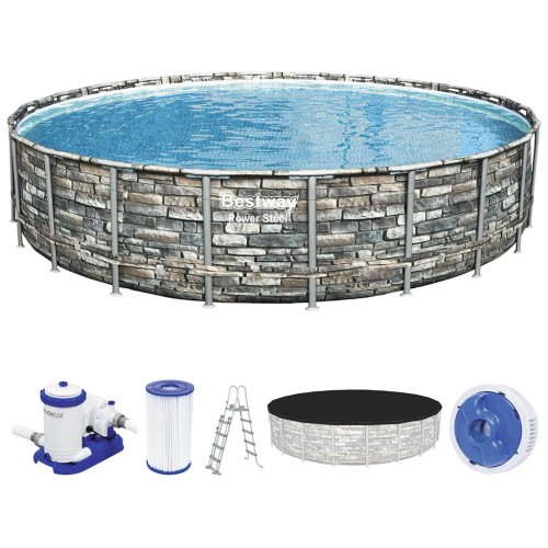 BESTWAY Power Steel Frame Pool 671 x 132 cm, Komplett-Set mit Filterpumpe 56889