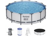 BESTWAY Steel Pro Max Frame Pool 427 x 107 cm, Komplett-Set mit Filterpumpe 56950