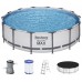 BESTWAY Steel Pro Max Frame Pool 427 x 107 cm, Komplett-Set mit Filterpumpe 56950