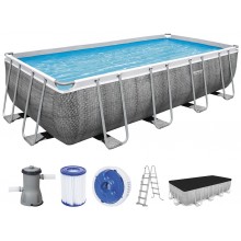 BESTWAY Power Steel Frame Pool 488 x 244 x 122 cm, Komplett-Set mit Filterpumpe 56996