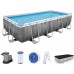 BESTWAY Power Steel Frame Pool 549 x 274 x 122 cm, Komplett-Set mit Filterpumpe 56998