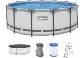 BESTWAY Steel Pro Max Frame Pool 396 x 122 cm, Komplett-Set mit Filterpumpe 5618W