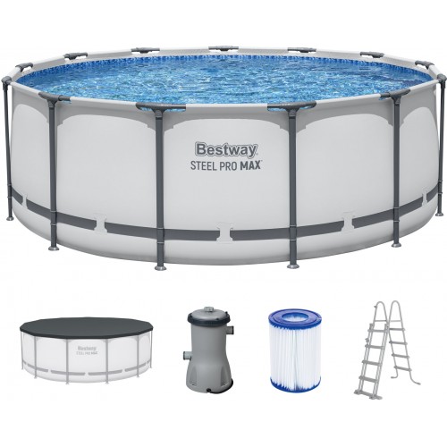 BESTWAY Steel Pro Max Frame Pool 396 x 122 cm, Komplett-Set mit Filterpumpe 5618W