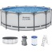 BESTWAY Steel Pro Max Frame Pool 396 x 122 cm, Komplett-Set mit Filterpumpe 5618W