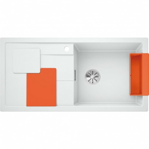 BLANCO SITY XL 6 S Einbauspüle Siligranit InFino weiß Zubehör in orange 525059