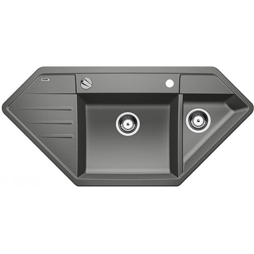 BLANCO LEXA 9 E - Silgranit Eckspüle mit Ablauffernbedienung, alumetallic 515097