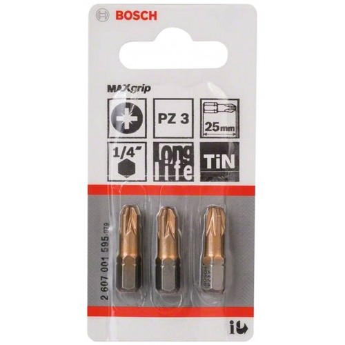 BOSCH Schrauberbit Max Grip, PZ 3, 25 mm, 3er-Pack 2607001595 BOSCH Schrauberbit Max Grip, PZ 3, 25 mm, 3er-Pack 2607001595
