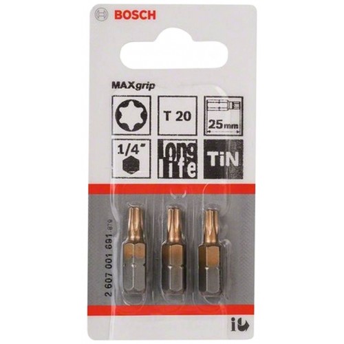 BOSCH Schrauberbit Max Grip, T20, 25 mm, 3er-Pack 2607001691