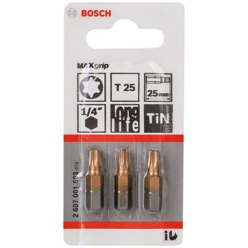 BOSCH Schrauberbit Max Grip, T25, 25 mm, 3er-Pack 2607001693