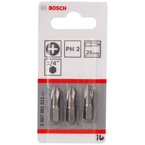 BOSCH Schrauber­bit Extra-Hart, PH 2, 25 mm, 3er-Pack 2607001511