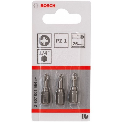 BOSCH Schrauber­bit Extra-Hart, PZ 1, 25 mm, 3er-Pack 2607001554