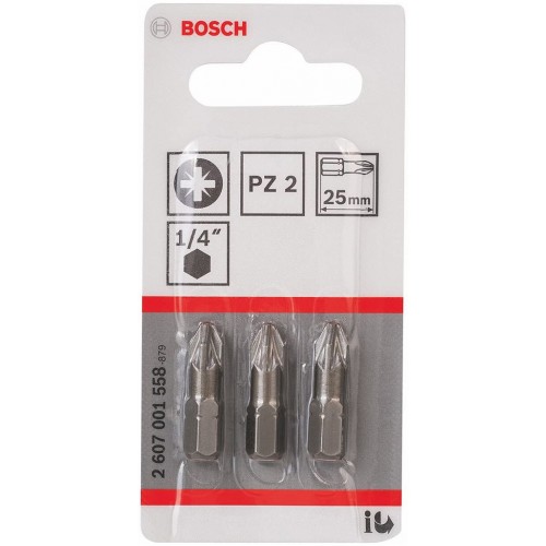 BOSCH Schrauber­bit Extra-Hart, PZ 2, 25 mm, 3er-Pack 2607001558